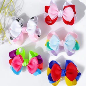 Colorful Layered Grosgrain Ribbon Bow Hair Clips For Kids Sweet Handmade Butterfly Hairpin Girls Hair Accessories Set