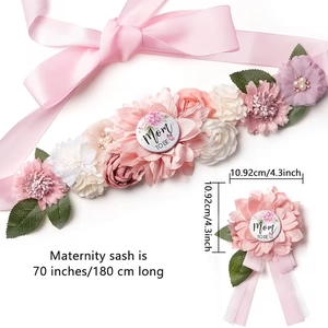 Pink floral maternity sash and Mommy to Be corsage badge set for baby shower party