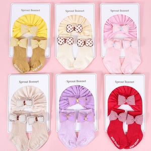 Gorro Turbante Para Bebé Y Calcetines Con Lazo De Algodón Acanalado Gorro Beanie Para Recién Nacidos Niñas Ropa Diaria Fiesta Suave Cálido Accesorios Infantiles