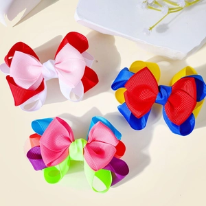 Double-layered colorful grosgrain ribbon bow hair clips with sweet minimalist design