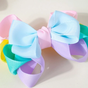 Double-layered colorful grosgrain ribbon bow hair clip in sweet pastel macaron shades