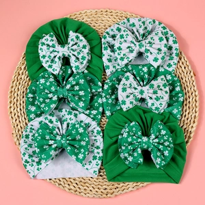 Lot de 6 turbans bébé pour la Saint-Patrick avec imprimés trèfles verts et gros nœuds