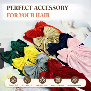 Detailed close-up of premium velvet bow hair clips in multiple vibrant fashion colors