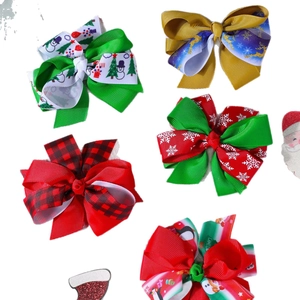 Christmas theme hair bow clips set with reindeer snowflake patterns on white background