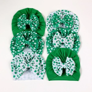 Lot de 6 turbans pour bébé de la Saint-Patrick avec de grands nœuds à motif trèfle