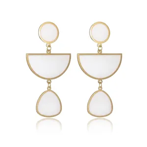 Stainless Steel Geometric Long Drop Earrings For Women Fashion Elegant Gold Plated Circle Semicircle Teardrop Niche Design Ear Jewelry