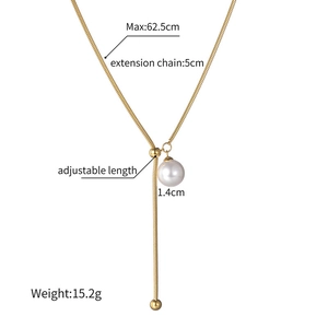 Détails du collier en Y doré ajustable avec dimensions et pendentif en perle