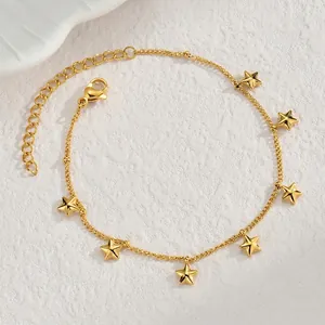 Minimalist gold star tassel bracelet in stainless steel with adjustable lobster clasp