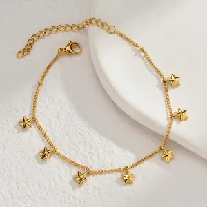 Fashionable stainless steel star tassel bracelet with adjustable lobster clasp on white stone