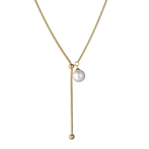 Élégant Collier en Y Gland Künstliche Perle Acier Inoxydable Plaqué Or Chaîne Serpent Longue Ajustable Collier de Pull Pour Femmes