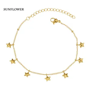 Fashion Simple Stainless Steel Five-Pointed Star Tassel Bracelet Gold Plated Adjustable Link Chain Jewelry For Women