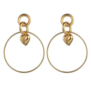 Boucles d'Oreilles Créoles Larges avec Pendentif Cœur en Acier Inoxydable pour Femmes Boucles d'Oreilles Rondes Géométriques Dorées