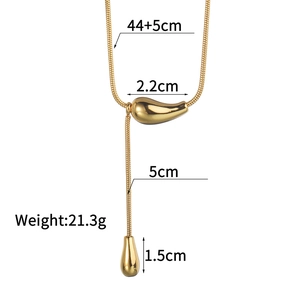 Detail showing titanium steel necklace dimensions with 2.2cm bean and 1.5cm teardrop charm