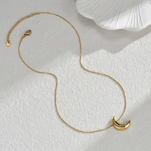 Polished 18K gold plated crescent moon pendant necklace with delicate snake chain jewelry