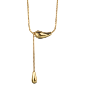 Minimalist gold titanium steel Y-necklace with elegant double teardrop pendants