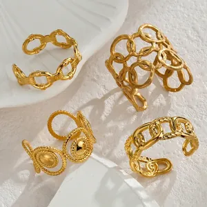 Vintage geometric gold open rings set with chunky chain and multilayer cutout designs