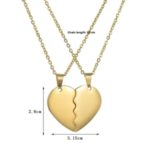 Polished gold stainless steel heart pendant necklace with dimensions 2.8cm by 3.15cm