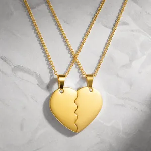 Stainless Steel Heart Pendant Couple Necklace Set Polished Split Heart Matching Chains For Lovers Women Men Jewelry Gift