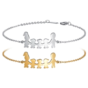 Polierte Familien-Silhouette-Anhänger in Silber und Gold an verstellbaren Gliederketten