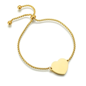 Bracelet chaîne à breloque cœur doré poli avec fermoir coulissant ajustable pour femme