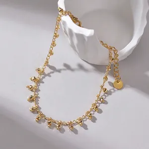 Minimalist 14K gold-plated faceted bead tassel bracelet with adjustable chain for women