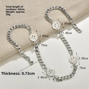 Détails du collier hip-hop en acier de 60 cm avec pendentifs smiley et dimensions précises