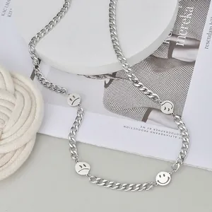 Collier gourmette en acier inoxydable avec pendentifs smiley et visage triste pour couples