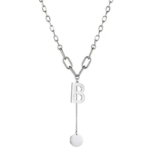 Collier Pendentif Lettre B en Acier Inoxydable Minimaliste pour Femme Plaqué Or Argent Bijoux de Mode Chaîne d'Épissage