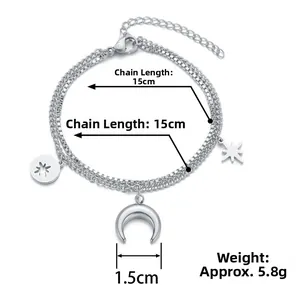 Detailed view of silver double-layer moon bracelet with 15cm length and 5.8g weight