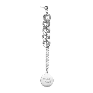 Stainless Steel Long Drop Earrings Good Luck Round Pendant Curb Chain Tassel Ear Jewelry For Women Minimalist Fashion