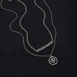 Hip hop layered double stainless steel necklace with Passionate letters and octagonal pendant