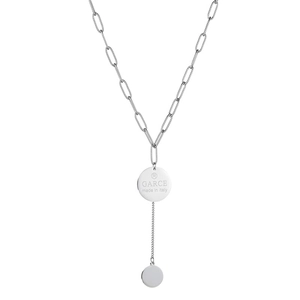 Minimalist stainless steel Y-shaped paperclip chain necklace with silver round pendants