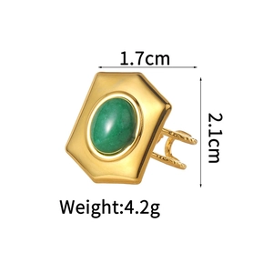 Detailed view of green oval stone ring dimensions 1.7cm by 2.1cm and 4.2g weight