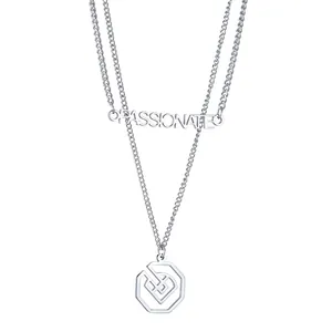 Stainless Steel Double Layered Necklace PASSIONATE Letter Octagon Geometric Pendant Hip Hop Minimalist Jewelry For Women