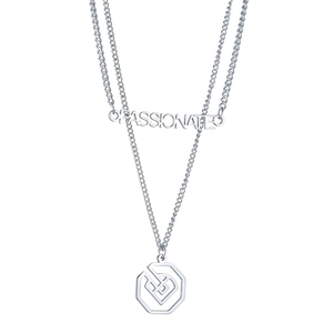 Double-layer hip-hop silver titanium necklace with PASSIONATE letter and octagonal pendant