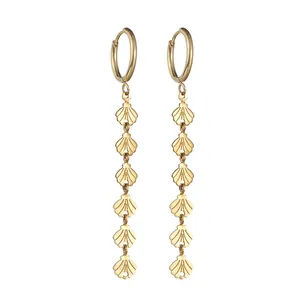 Boucles d'Oreilles Longues à Glands en Acier Inoxydable pour Femmes Dorées Motif Coquillage Épi de Blé Boucles d'Oreilles