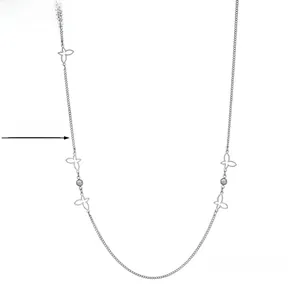 Detail of minimalist hollow butterfly pendant necklace with stones and 42+6.5cm chain length