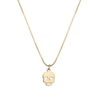 Stainless Steel Gold Heart Eyes Skull Pendant Necklace Gothic Punk Halloween Jewelry For Women Adjustable Chain Necklace