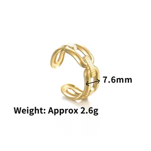 Gold open adjustable stainless steel ring with 7.6mm width vertical chain design