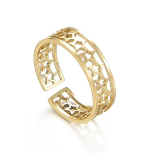 Bague ouverte en acier inoxydable doré 18 carats avec motif d'étoiles évidées