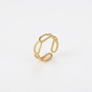 Minimalist gold-plated titanium steel chain ring with elegant twisted rope texture