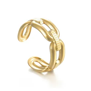 Vintage Titanium Steel Chain Link Ring For Men Women Gold Plated Stainless Steel Open Adjustable Hollow Band Ring Jewelry