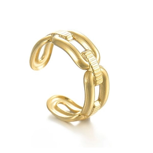 Modern gold adjustable open chain ring made of durable stainless steel with vertical stripes