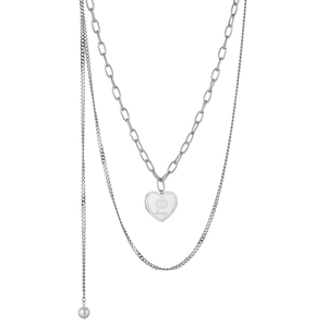 Collier à trois rangs en acier inoxydable avec pendentif cœur king et breloque perle