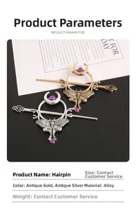 Details von Vintage-Haarnadeln aus Metall mit Schmetterling und Mond in Gold und Silber