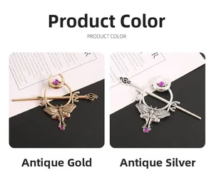 Detail von Vintage-Haarnadeln mit Motten- und Mondmotiven in Antikgold und Silber