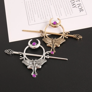 Vintage Legierung Motte Sichelmond Haarnadel Set Lila Strass Schmetterling Haarnadel Gothisch Ethnisch Haarschmuck Für Damen Schmuck
