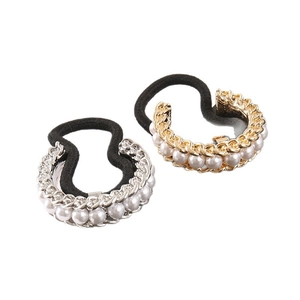 French Vintage Alloy Artificial Pearl Hair Tie For Women Gold Silver Metal Chain Elastic Scrunchie Rhinestone Hair Accessories