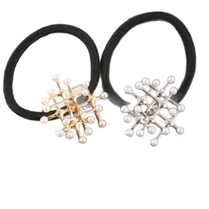 Damen Eleganter Künstliche Perlen Geometrischer Hohllegierung Haargummi Gold Silber Hochelastisches Haarseil Modisches Minimalistisches Haaraccessoire