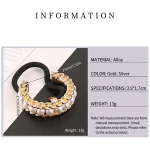 Minimalist gold alloy chain and white faux pearl hair scrunchie with retro design